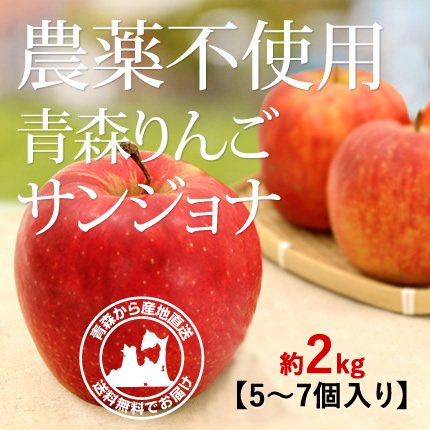 無農薬 青森りんご サンジョナ ジョナゴールド 約2kg 送料無料で産地直送販売 まっかなほんと