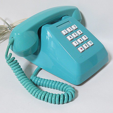 昭和レトロ NTT プッシュホン 固定電話機 青緑 ターコイズブルー