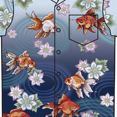 予約・受注生産】【送料無料】雅趣童 鉄線に金魚Ver.2アロハシャツ