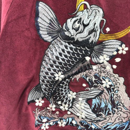 華鳥風月　鯉　刺繍ベロアスカジャン