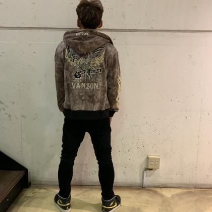 VANSON バンソン 裏微起毛ジップアップパーカー カスタムジップ