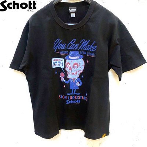 【新品タグ付】Schott ショット Tシャツ ビッグロゴ ネオンスカル L