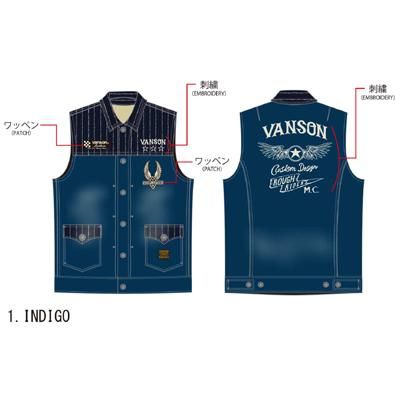新品✨VANSON デニムベスト 切替 ビッグ刺繍 ワッペン 裏地総柄 M - メルカリ