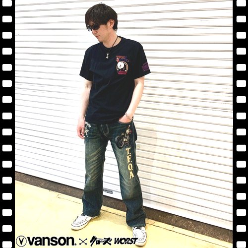 【送料無料】クローズＷＯＲＳＴ×ＶＡＮＳＯＮ　デスラビットT.F.O.Aバイカーデニムパンツ