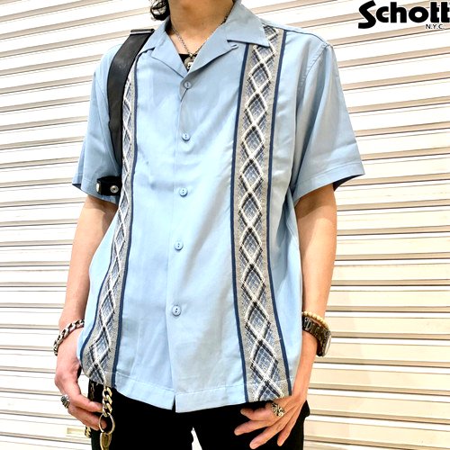 【送料無料】【Ｓｃｈｏｔｔ】ＬＩＮＥ　２ＴＯＮＥ　ＳＳ　ＳＨＩＲＴ／ライン　２トーン　半袖シャツ