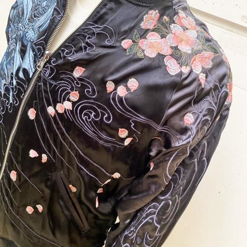 送料無料】絡繰魂 風神雷神 刺繍リバーシブルスカジャン