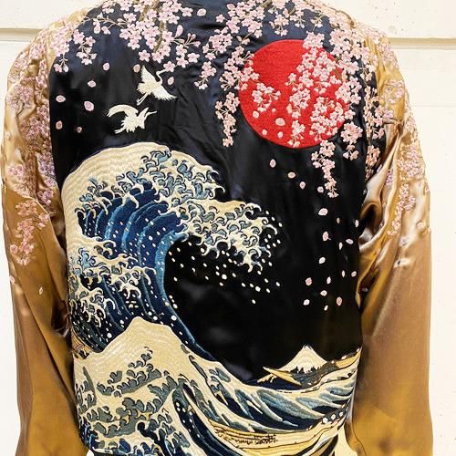 送料無料】絡繰魂 神奈川沖裏波 刺繍リバーシブルスカジャン