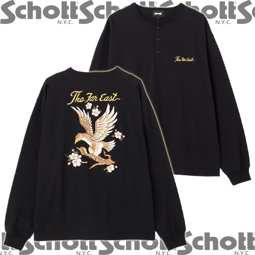 【送料無料】【Ｓｃｈｏｔｔ】ＬＳ　ＨＥＮＬＥＹ　ＴーＳＨＩＲＴ　”ＣＨＥＲＲＹ　ＢＬＯＳＳＯＭＳ　ＥＡＧＬＥ”／ヘンリーネック　ロンＴ　 ”チェリーブロッサム　イーグル“