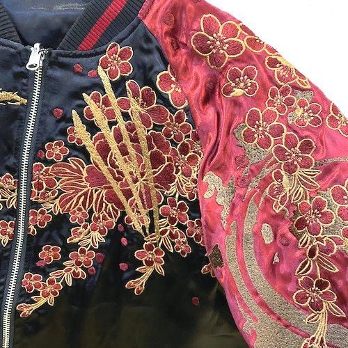 入荷・送料無料】絡繰魂 桜牡丹日本狼 スカジャン