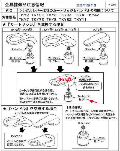 レバーハンドル(TKY4型用など廃番となった32429W1 #N11用)代替レバーハンドル　TOTO　THYA31 - 水栓金具修理部品  水まわりＤＩＹ商品 アクアクリーン【AQUACLEAN】