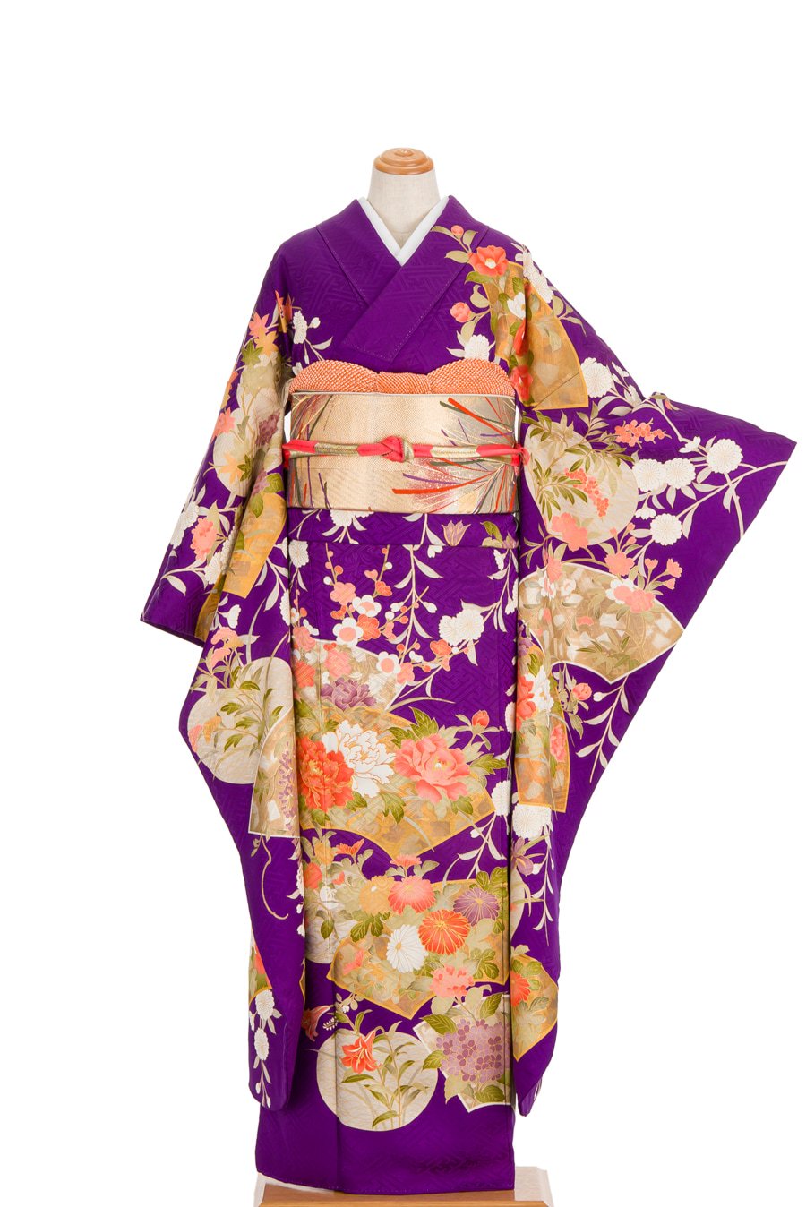 振袖 紫の地 扇面と花 - からん::アンティーク着物・リサイクル着物の通販サイト