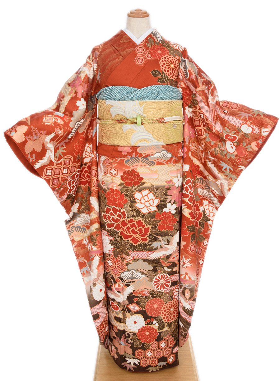振袖 四季の花と鶴 からん アンティーク着物 リサイクル着物の通販サイト