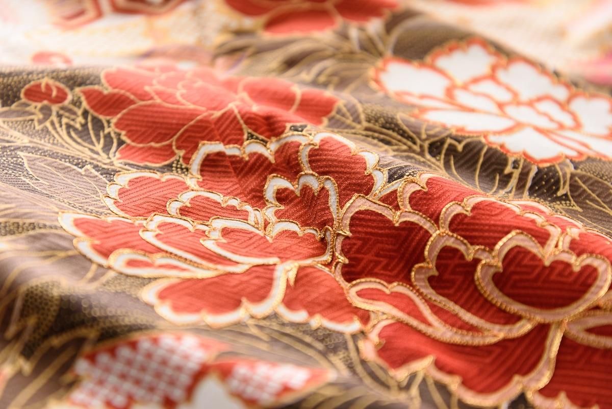 緑色 鶴と花刺繍 振袖