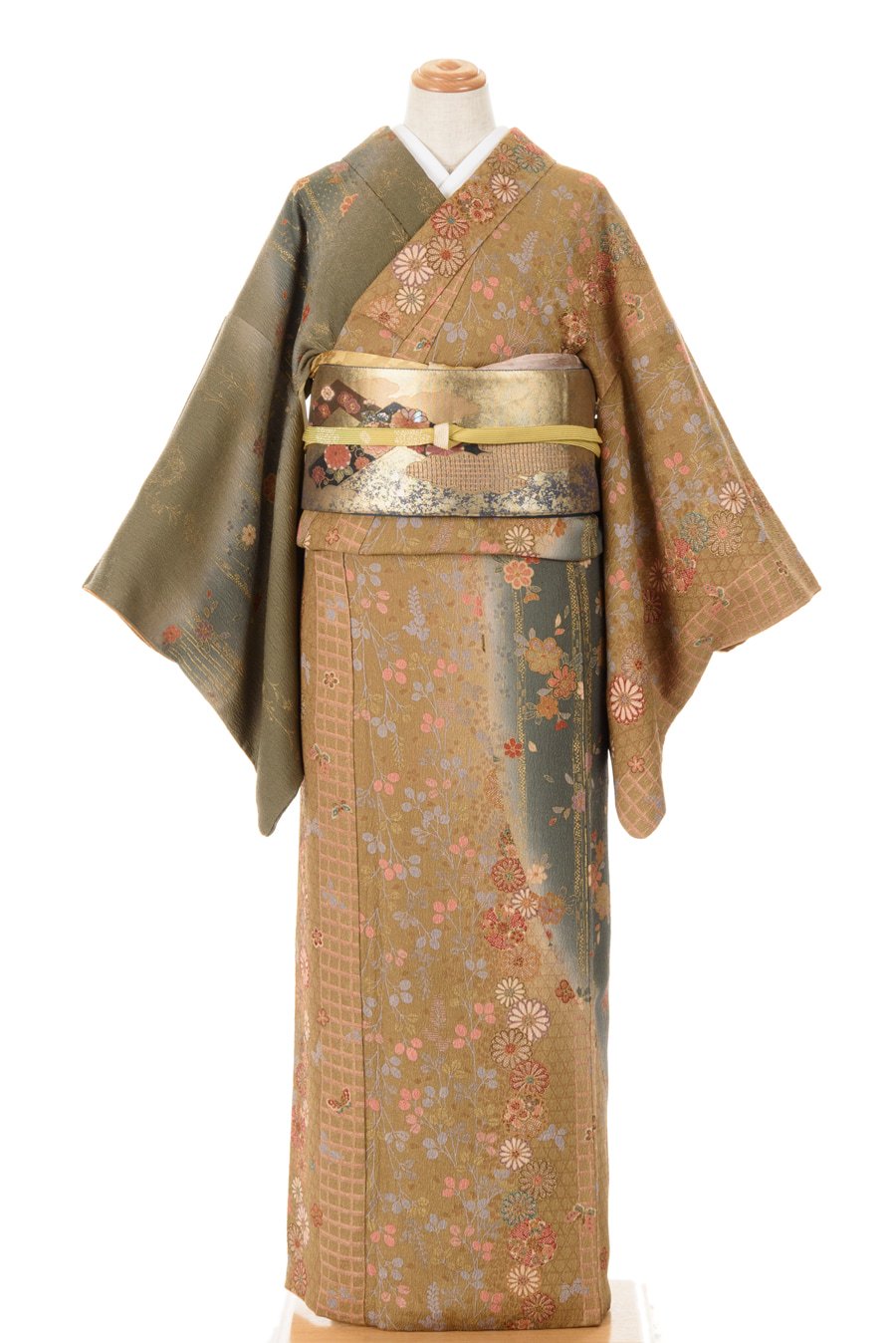 4点セット*総柄訪問着 菊・桜・萩 スワトウ刺繍袋帯 - からん::アンティーク着物・リサイクル着物の通販サイト