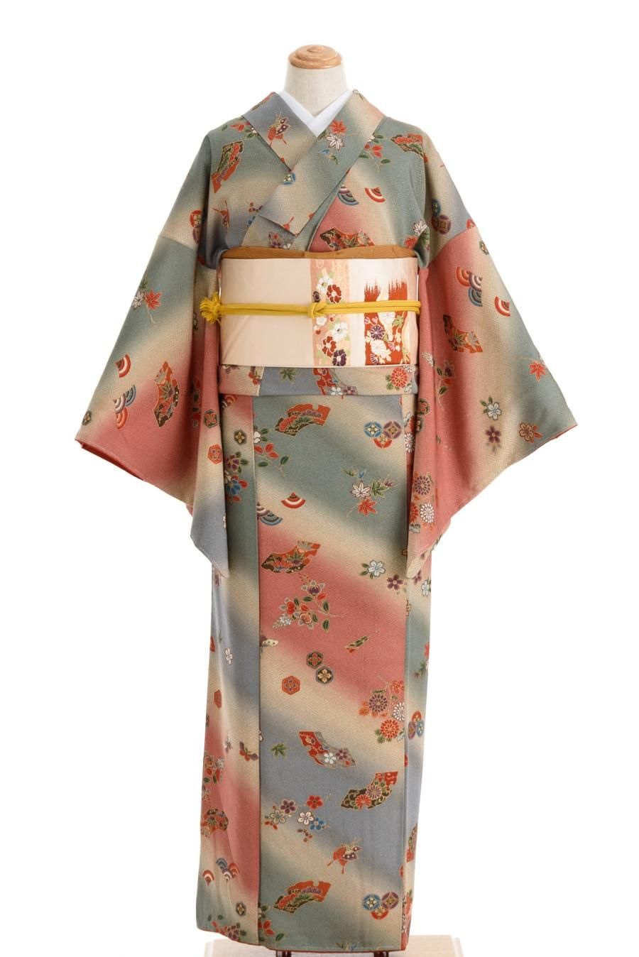 斜め暈し 橘や蝶など からん アンティーク着物 リサイクル着物の通販サイト