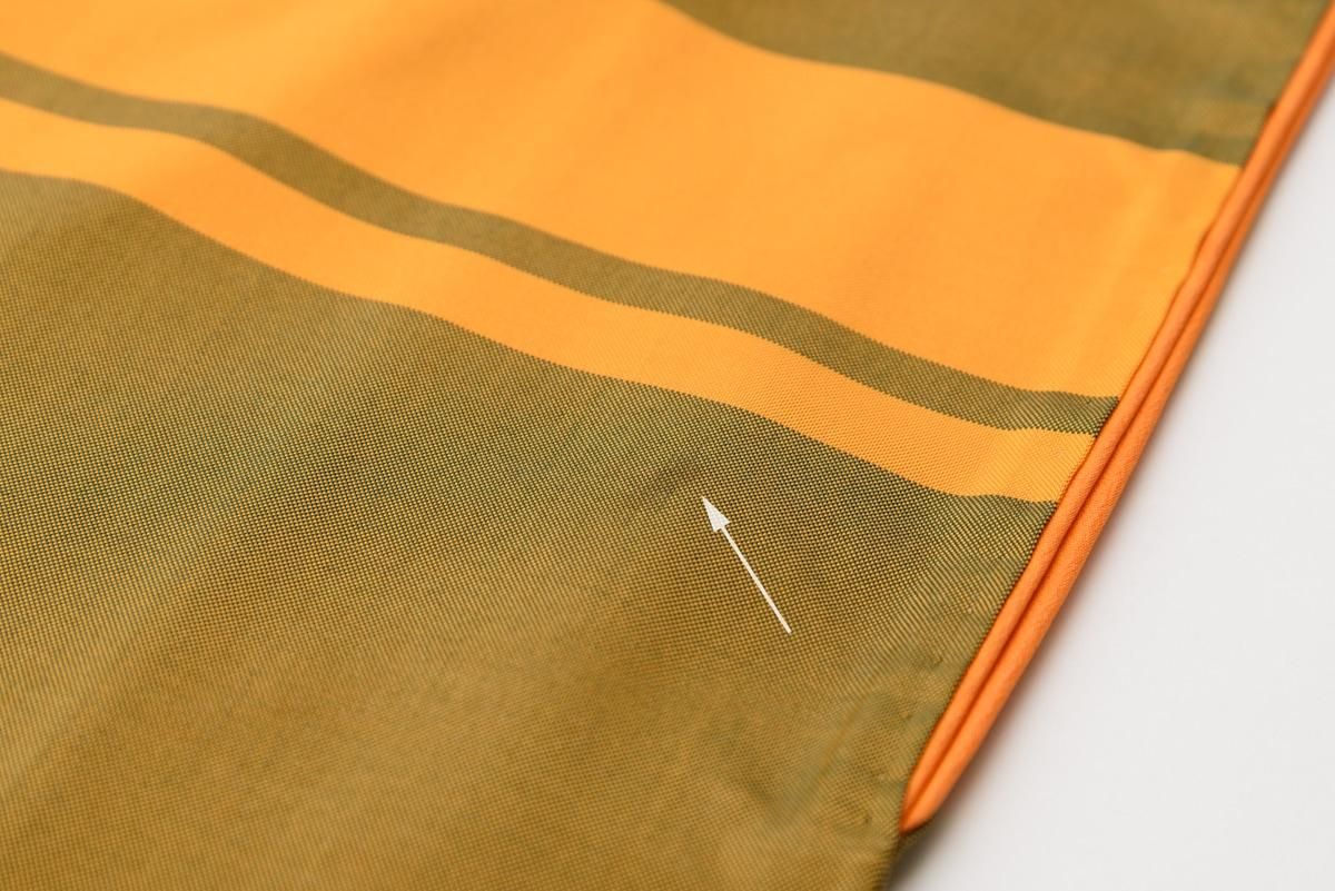 紬 金茶とオレンジのボーダー - からん::アンティーク着物