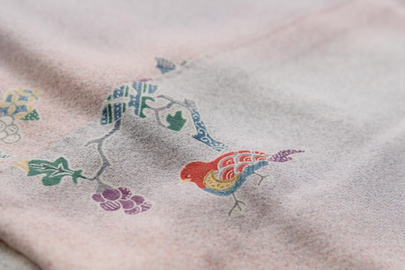 淡色暈し 花や葡萄と小鳥 - からん::アンティーク着物・リサイクル着物