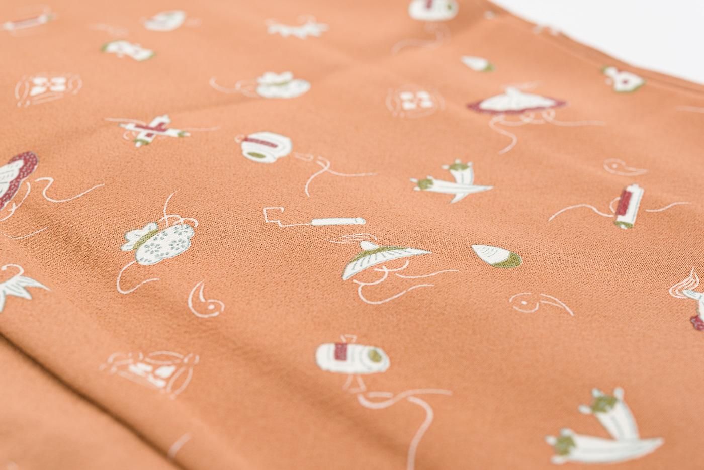 作家もの　付け下げ　七宝　藍染　円弧　よろけ模様　ちりめん着物　012a d 作家もの付け下げ七宝藍染円弧よろけ模様ちりめん着物012a d