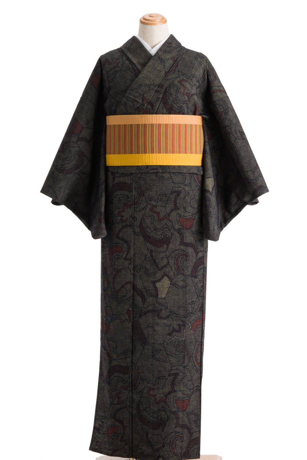 単衣 紬 縦長亀甲 - からん::アンティーク着物・リサイクル着物の通販