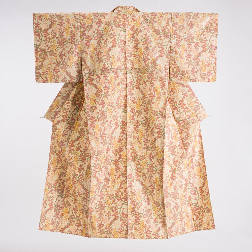 単衣 紬 藤の花 - からん::アンティーク着物・リサイクル着物の通販サイト