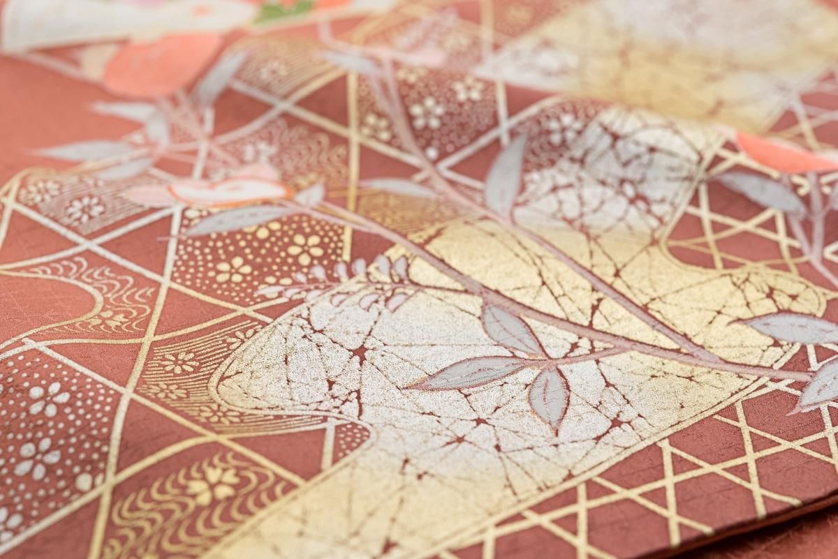 訪問着 雪輪や扇面に花 - からん::アンティーク着物・リサイクル着物の