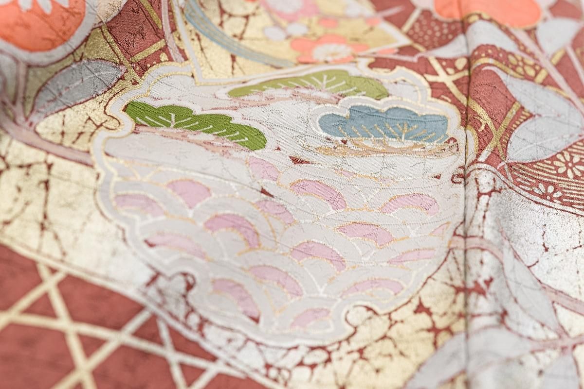 訪問着 雪輪や扇面に花 - からん::アンティーク着物・リサイクル着物の