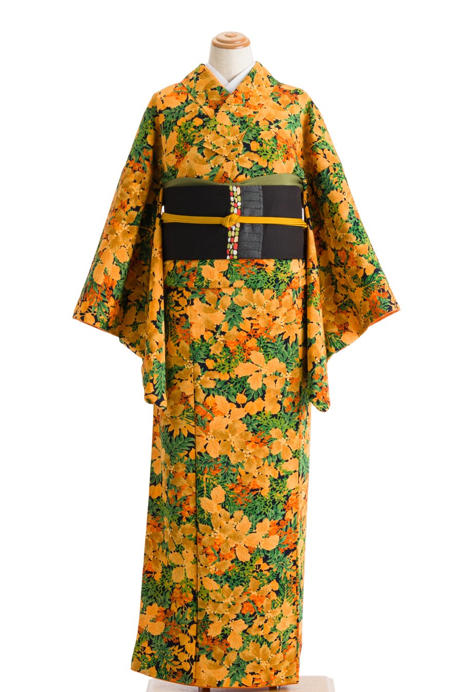 日本製 ハンドメイド アンティーク着物 和服 ジャガードゴブラン 黄色オレンジ