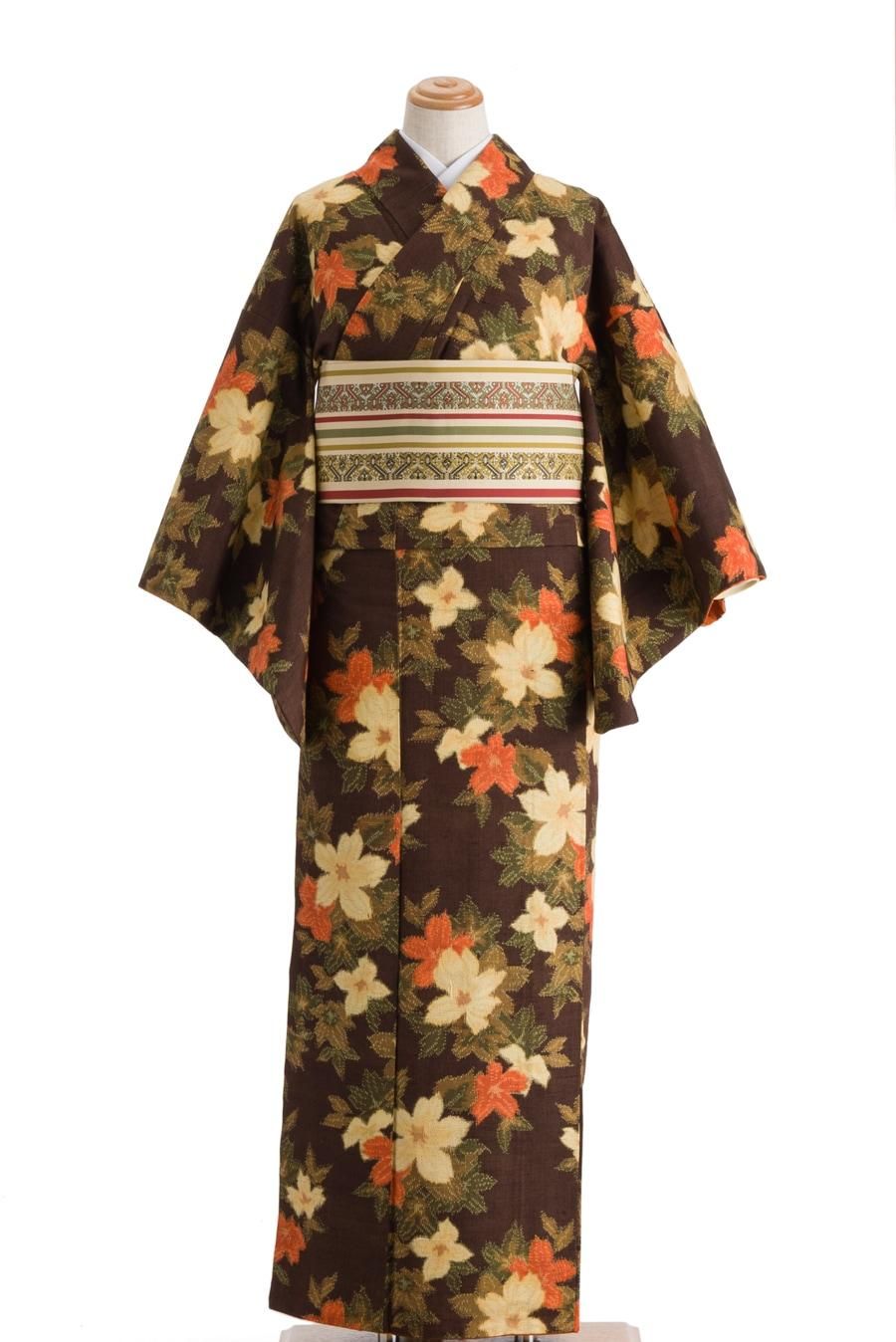 Hm 付下げ 単衣 紬着物 つむぎ 銀杏 楓 初秋 NK-1185 単衣】紺に辛子色縞 紬 | たまるや七草着物店