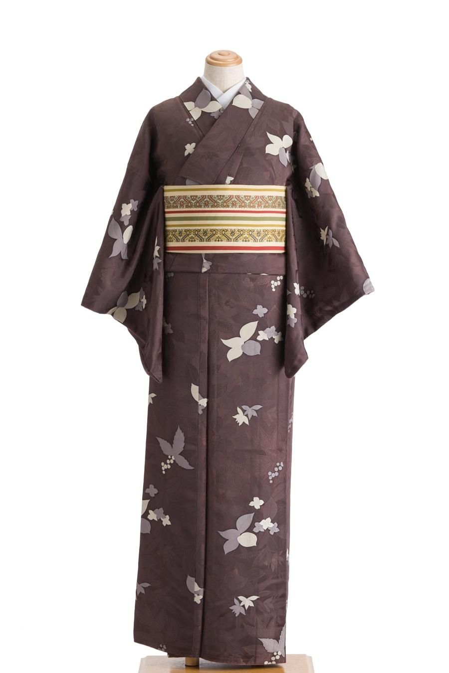 地紋起こし 鳩羽色地に花散らし - からん::アンティーク着物