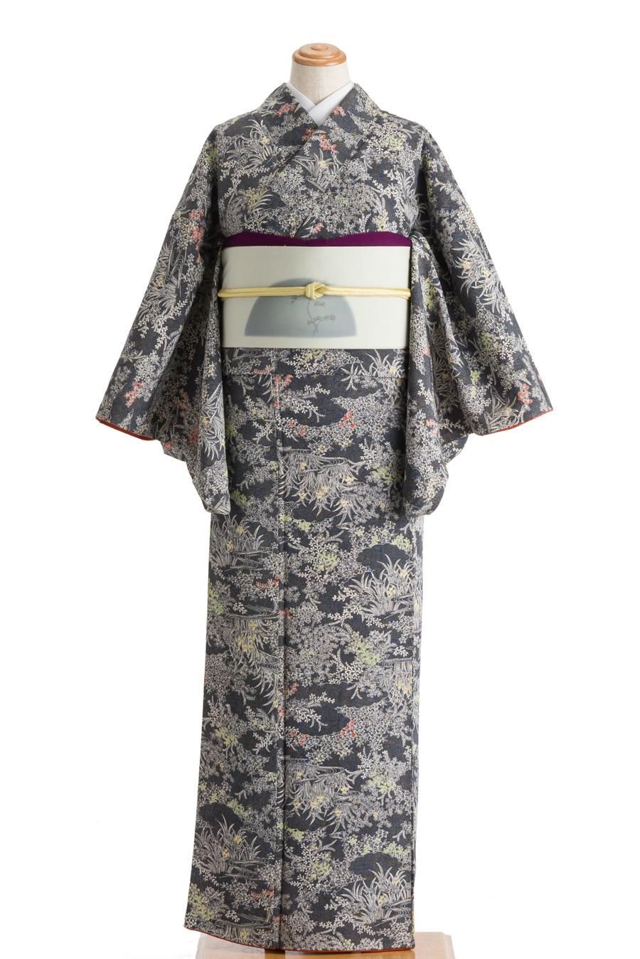 鮫地に流水と菖蒲 萩など - からん::アンティーク着物