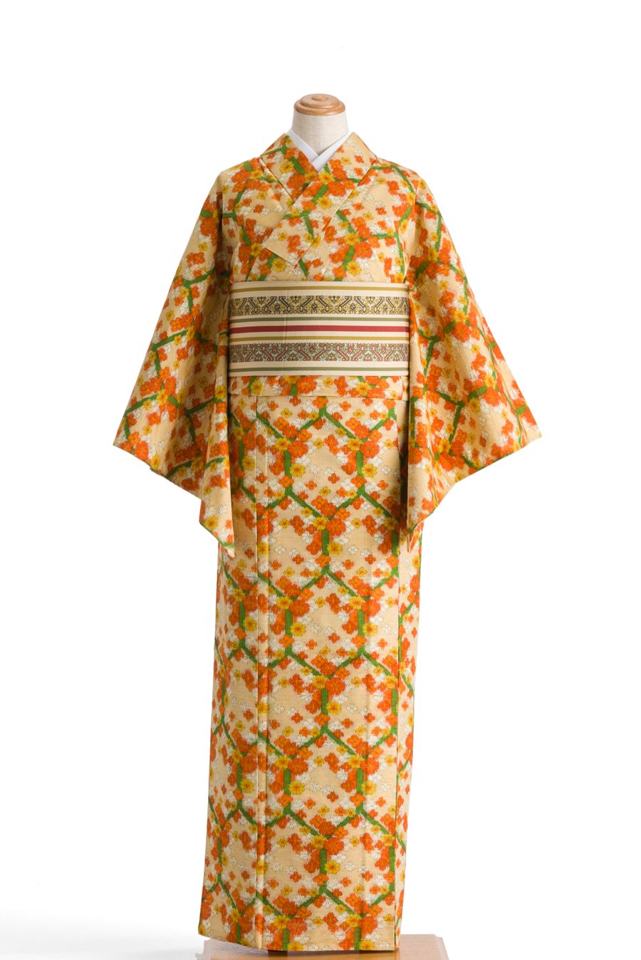単衣 紬 亀甲と花 - からん::アンティーク着物・リサイクル着物の通販