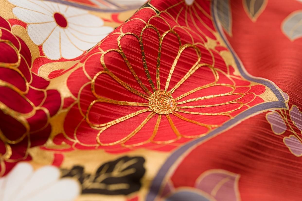 振袖 橘と扇面 - からん::アンティーク着物・リサイクル着物の