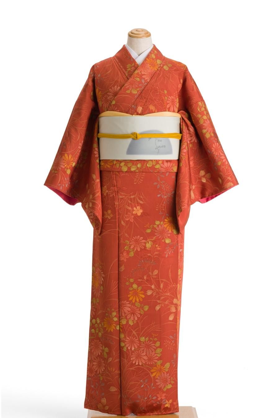 煉瓦色地 菊花 - からん::アンティーク着物・リサイクル着物の通販サイト