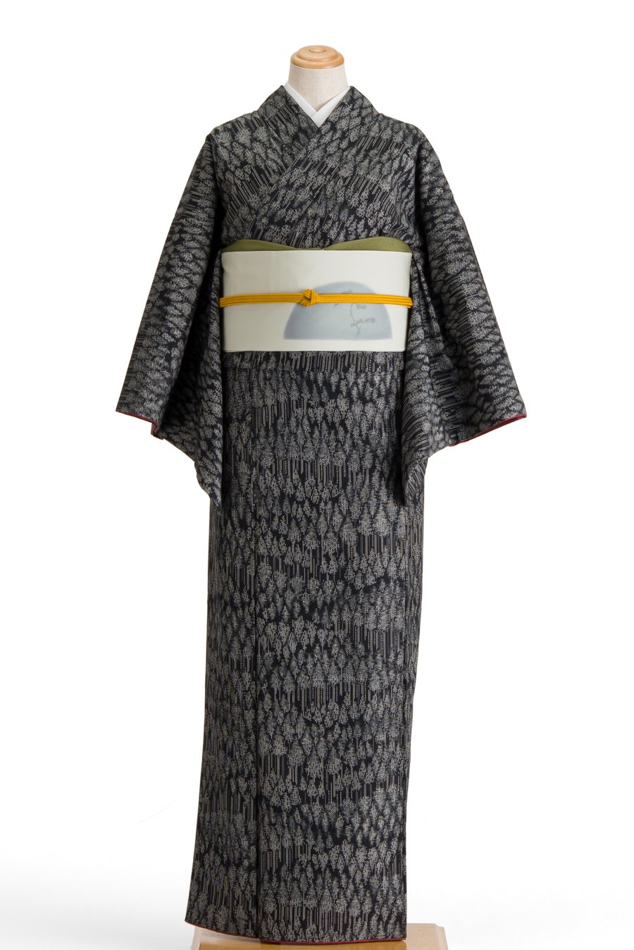 紬 モノトーンカラーの木 - からん::アンティーク着物・リサイクル着物