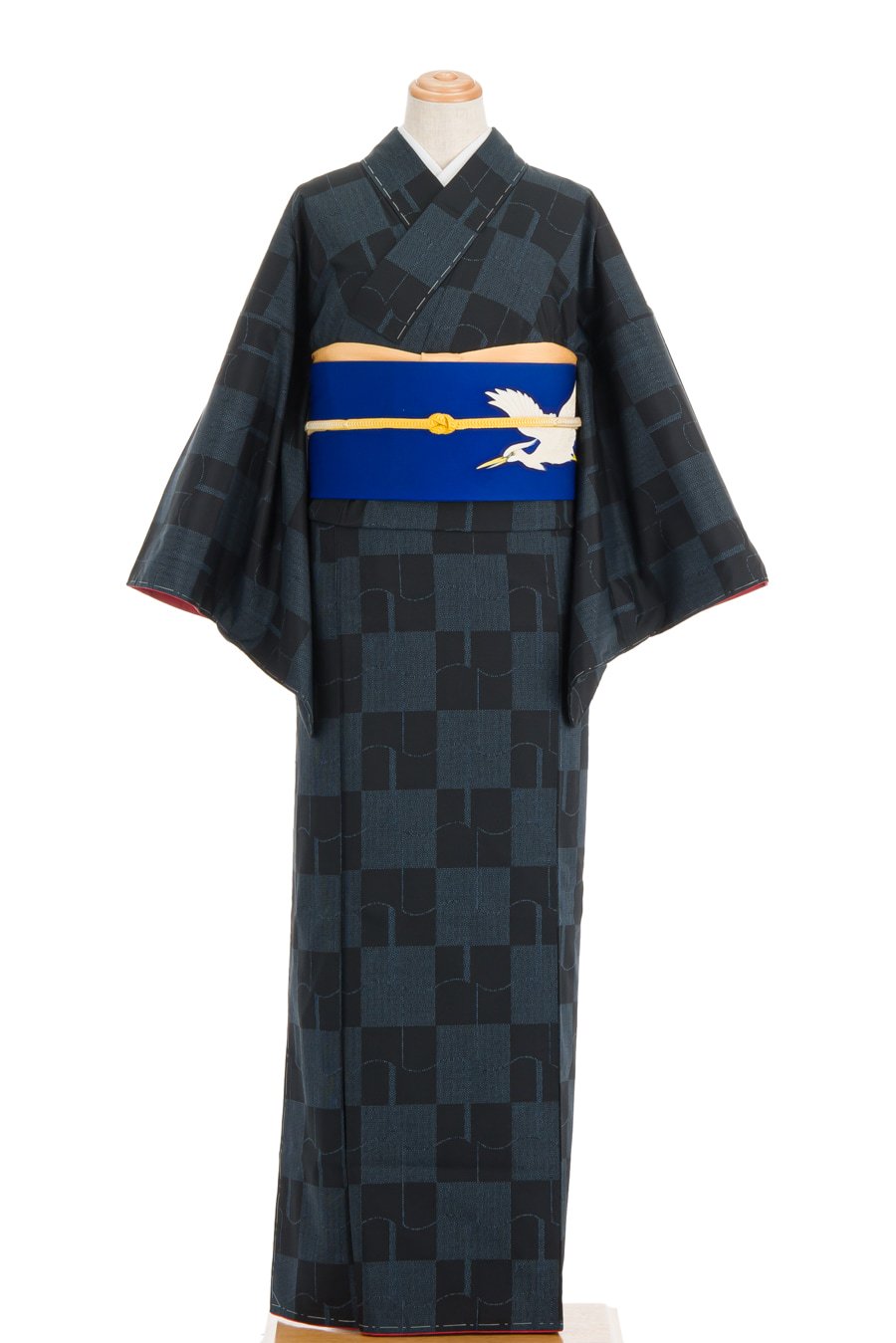 紬 紺と黒の市松模様 からん アンティーク着物 リサイクル着物の通販サイト