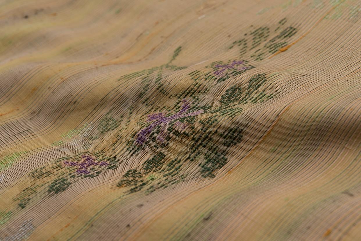 紬 ゆらぎ横縞に菫 - からん::アンティーク着物・リサイクル着物