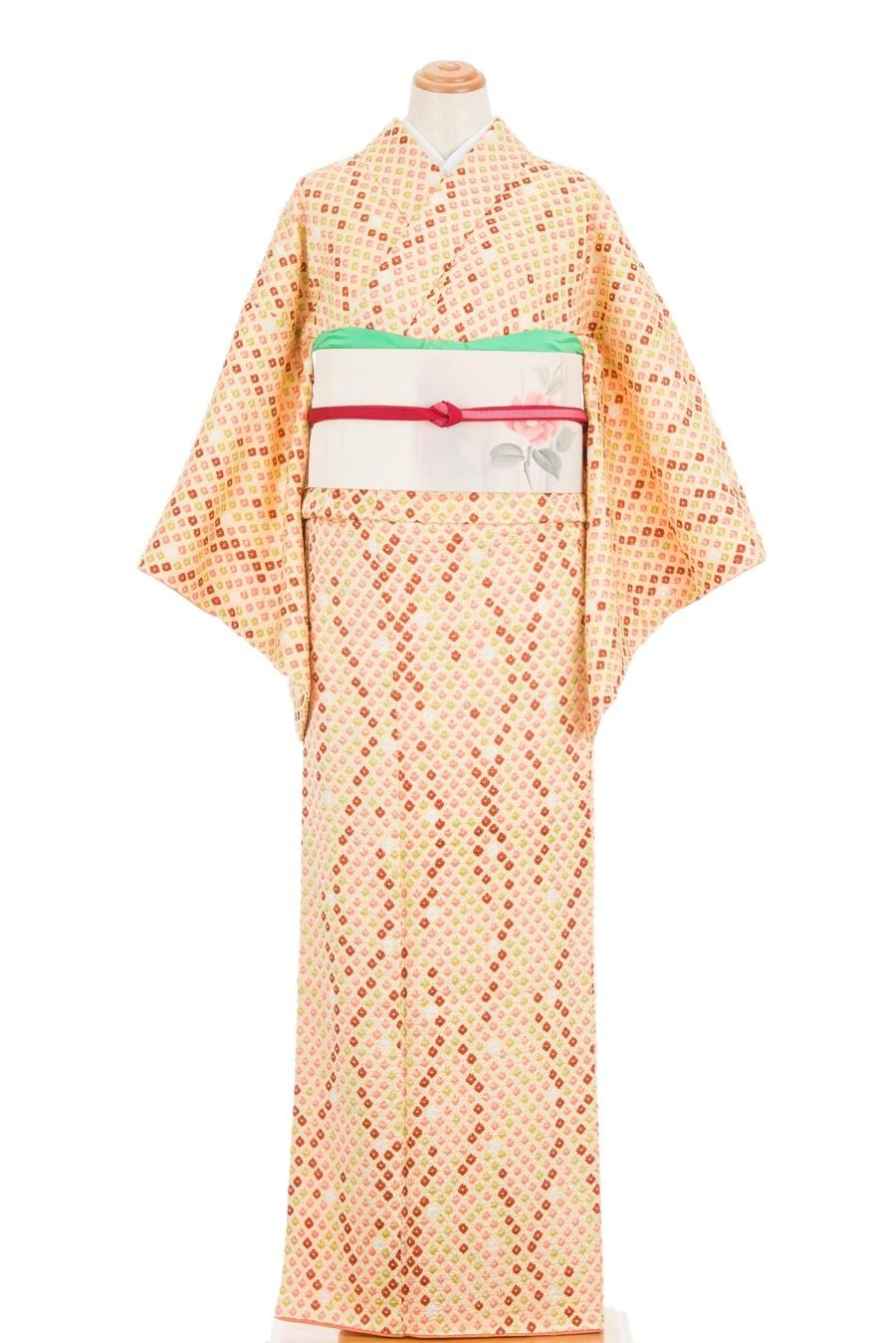 卵色地 四色ドットの絞り - からん::アンティーク着物・リサイクル着物