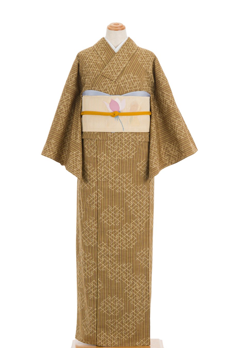 単衣 紬 細縞に紗綾型 からん::アンティーク着物・リサイクル着物の通販サイト