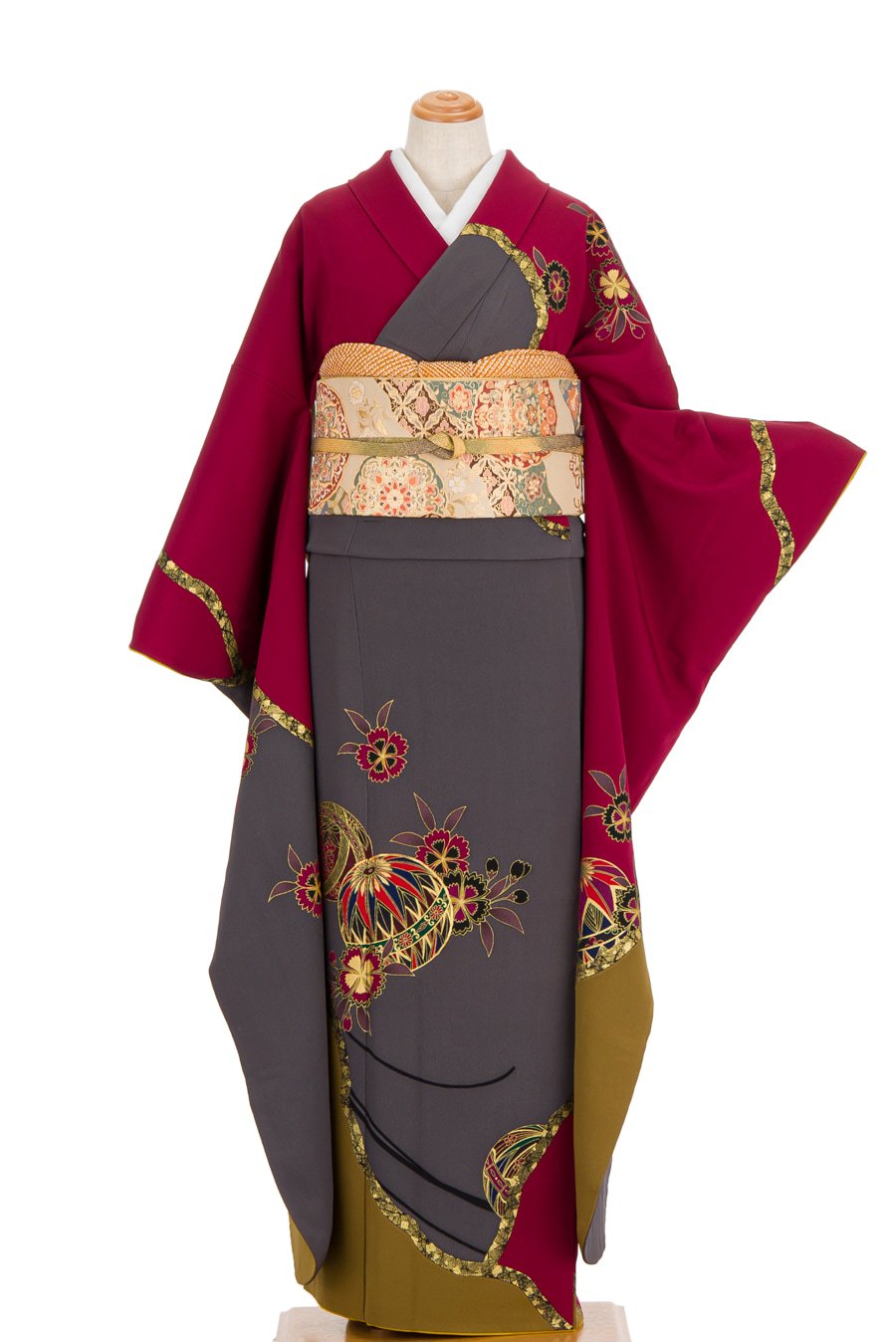 振袖 鞠と桜 裄長 - からん::アンティーク着物・リサイクル着物の通販