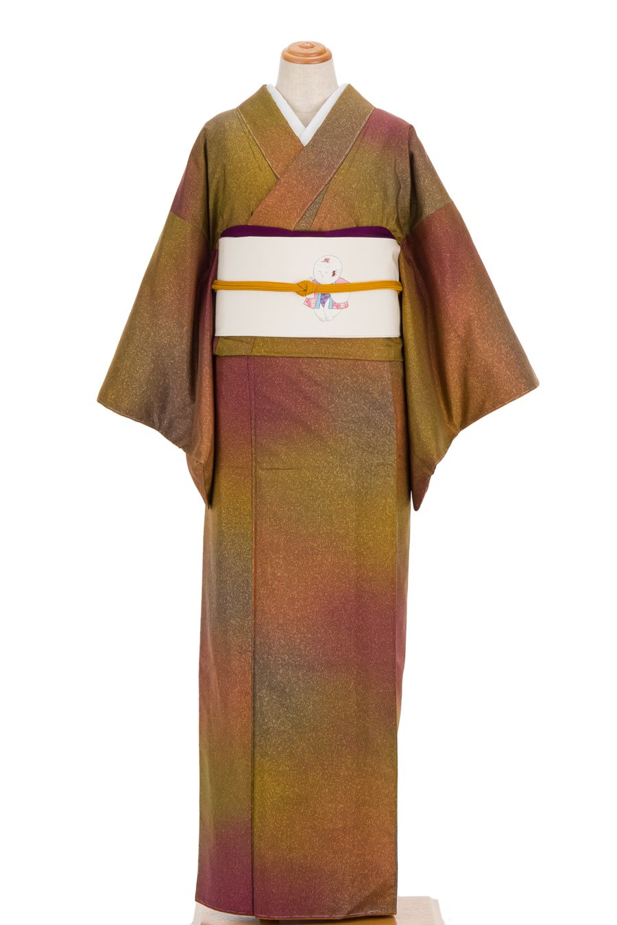紬 暈し 茶や赤紫 - からん::アンティーク着物・リサイクル着物の通販