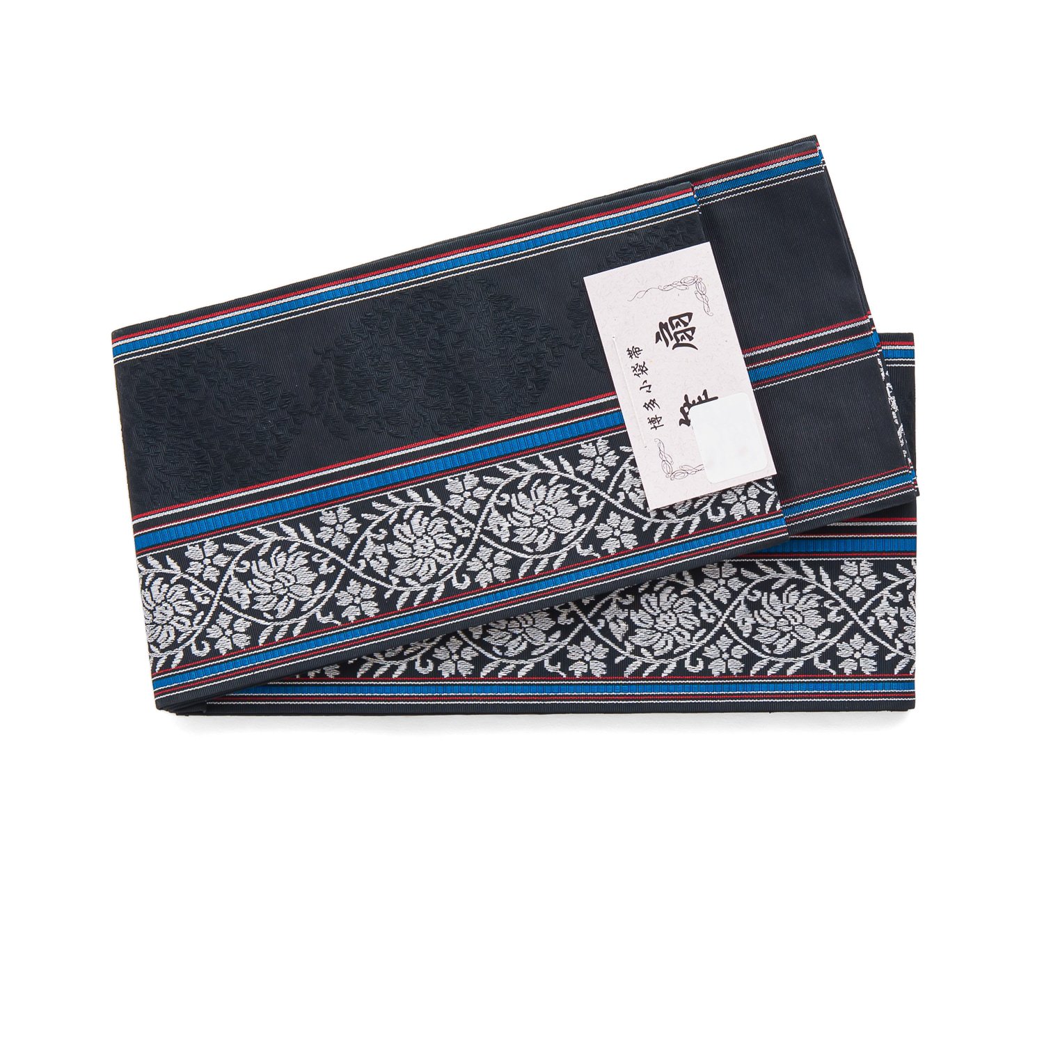 博多小袋帯 華紋と縞 黒 - からん::アンティーク着物・リサイクル着物