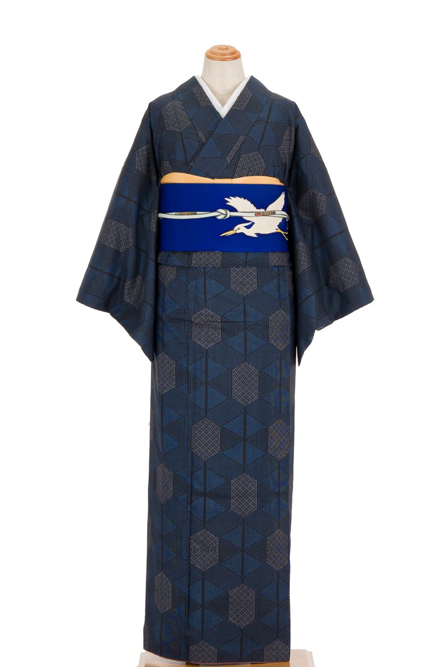紬 紺の亀甲 - からん::アンティーク着物・リサイクル着物の通販サイト