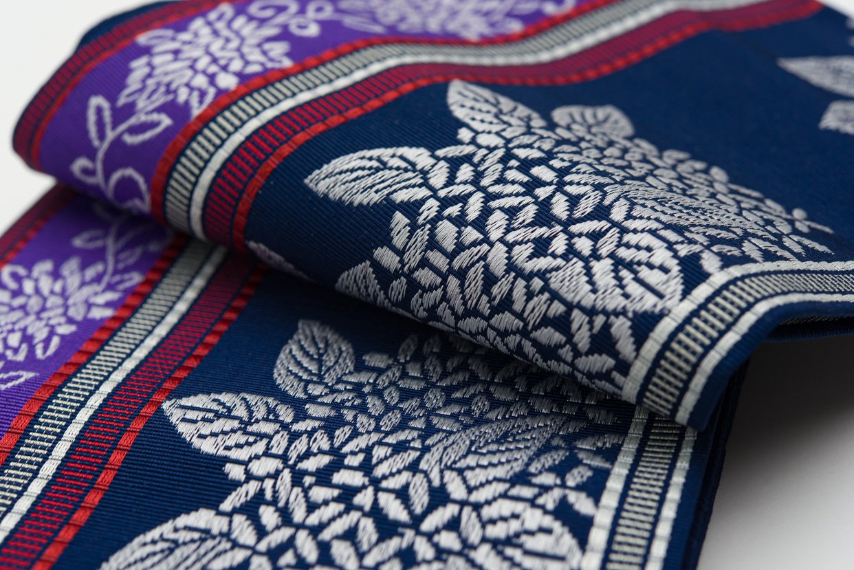 博多小袋帯 紫陽花 紺と紫 - からん::アンティーク着物・リサイクル