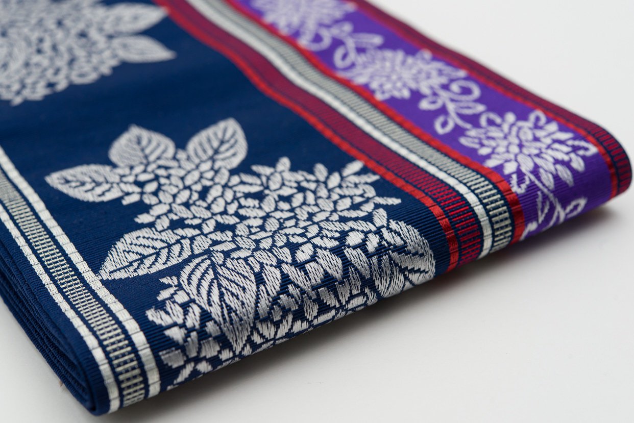 博多小袋帯 紫陽花 紺と紫 - からん::アンティーク着物・リサイクル