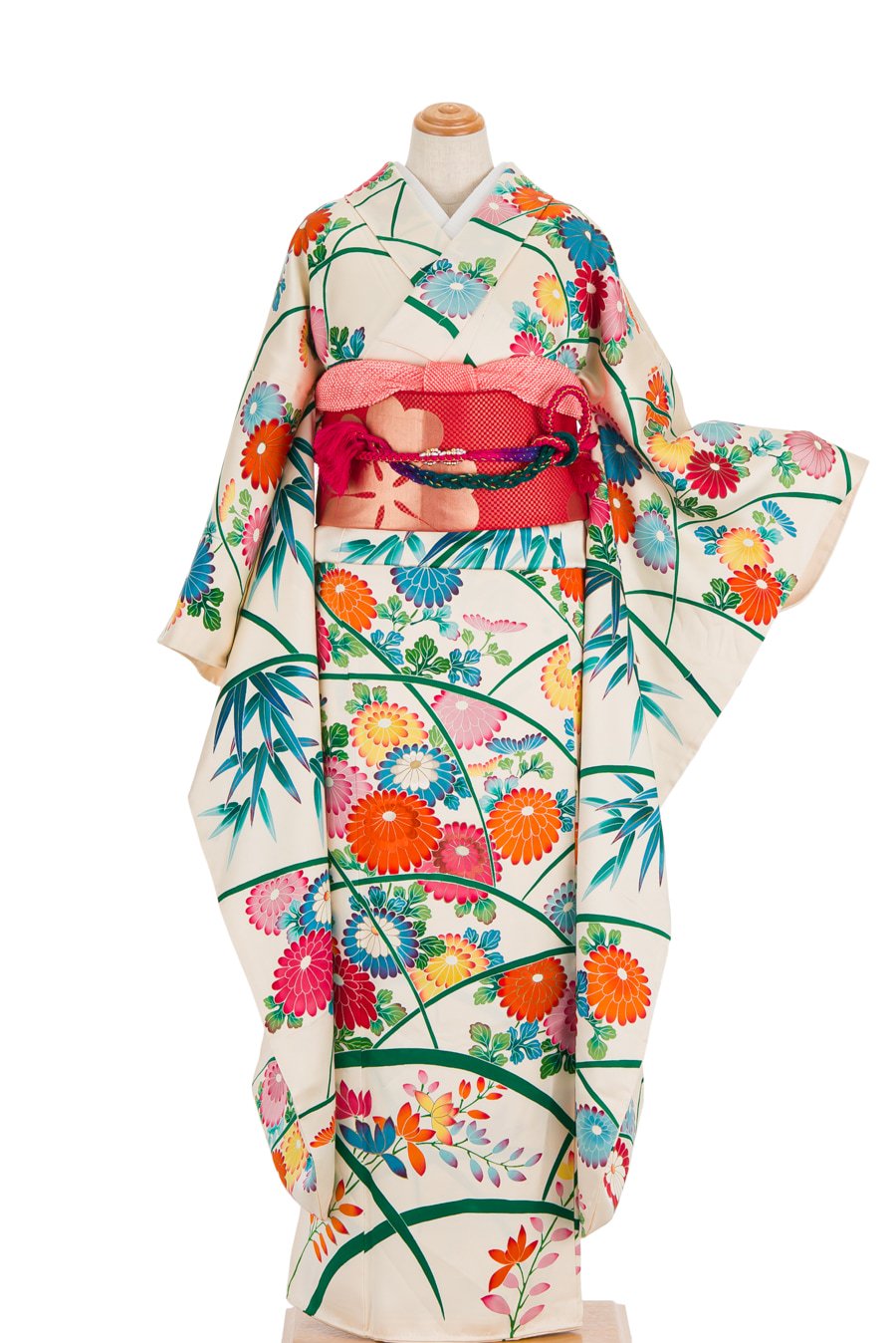 「振袖　セミアンティーク　竹のアーチに菊の花」の商品画像
