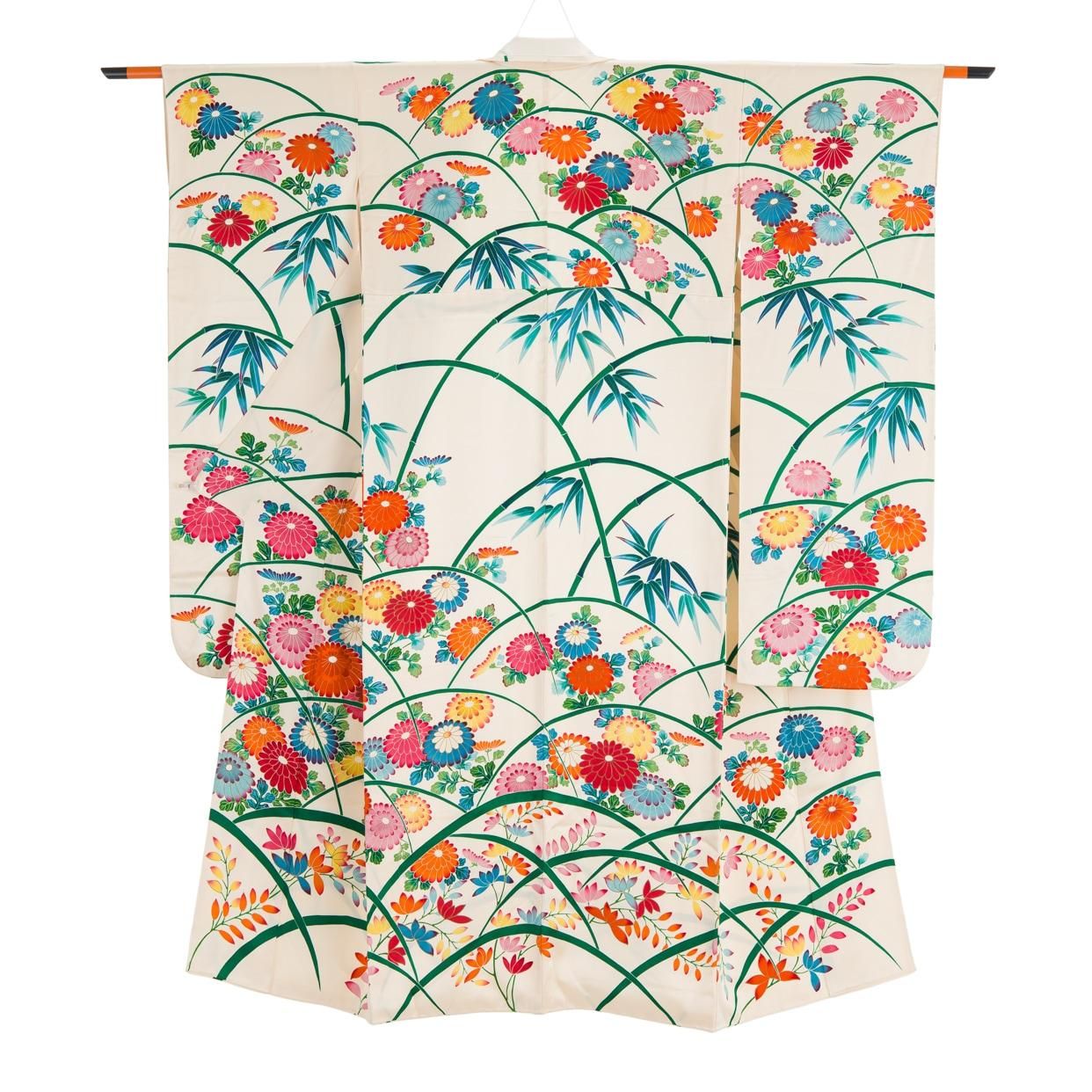 振袖 セミアンティーク 竹のアーチに菊の花 - からん::アンティーク