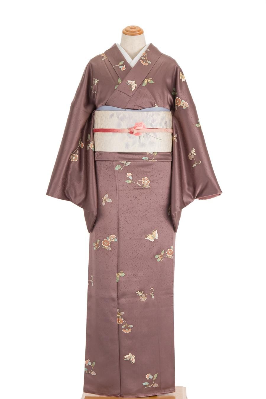 暗紅色に花と蝶 裄長 - からん::アンティーク着物・リサイクル着物の