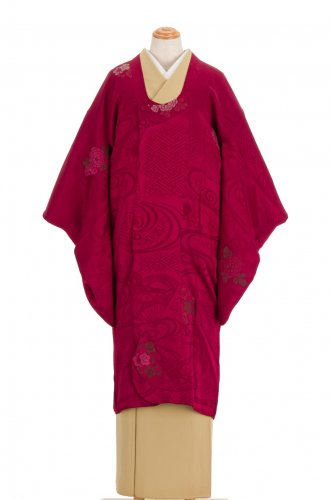 アンティーク着物　ロング丈コート　ワインレッドのサムネイル画像
