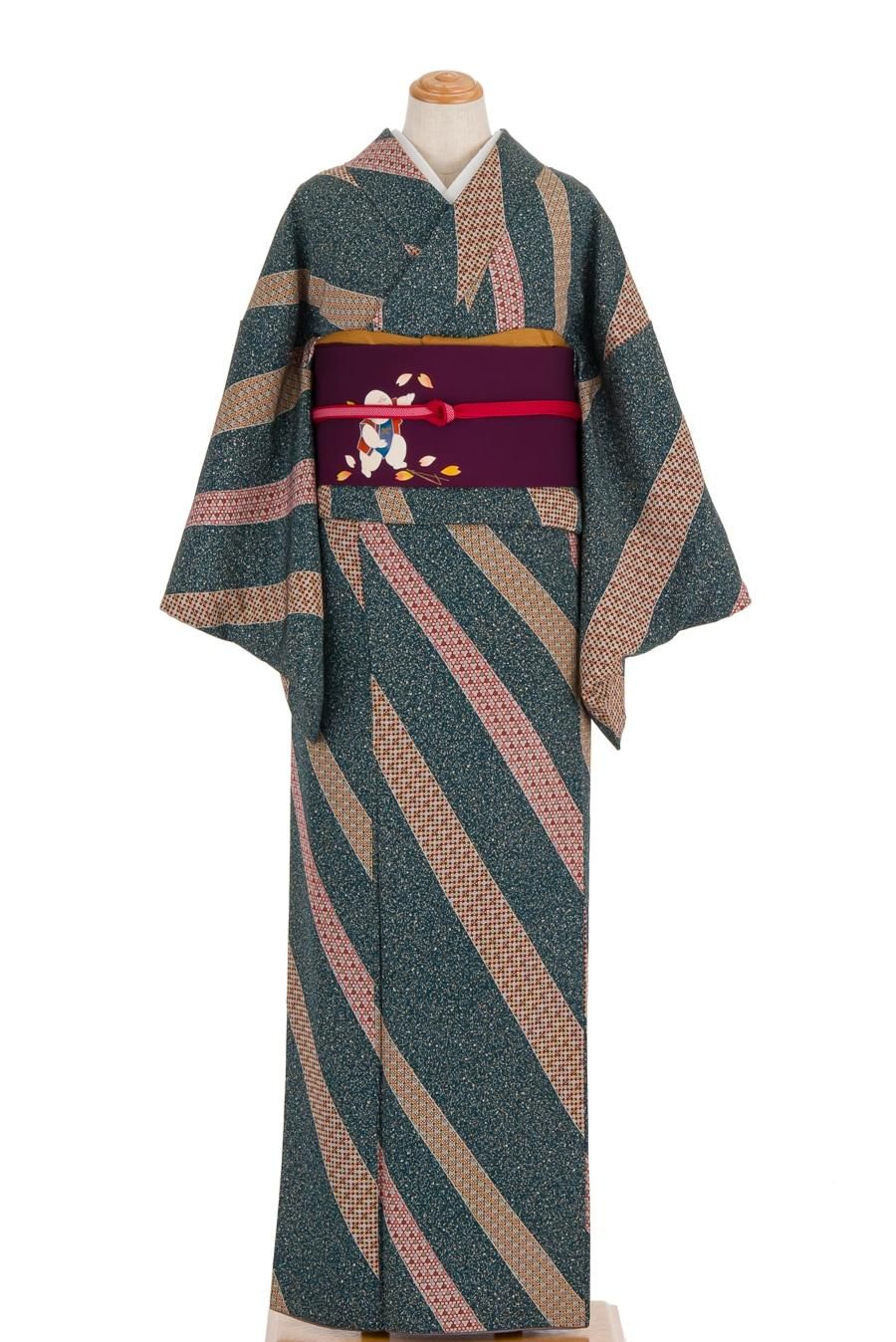 セミアンティーク着物 カラフル熨斗模様