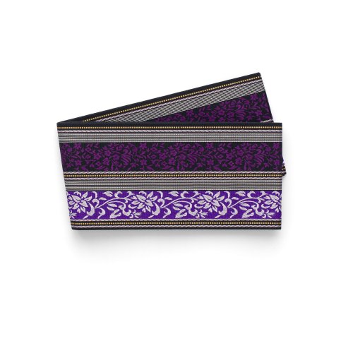博多小袋帯　紫縞に花のサムネイル画像